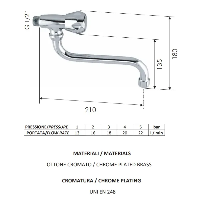 Rubinetto in ottone cromato con rompigetto per cucina e bagno