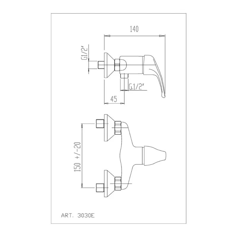 Rubinetto doccia esterno RIK 3030E con attacco inferiore 1/2"