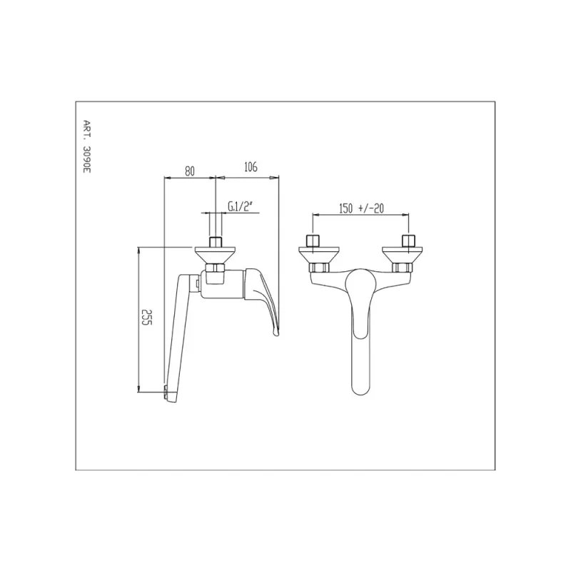 Rubinetto cucina monocomando a muro con canna ovale girevole cromo