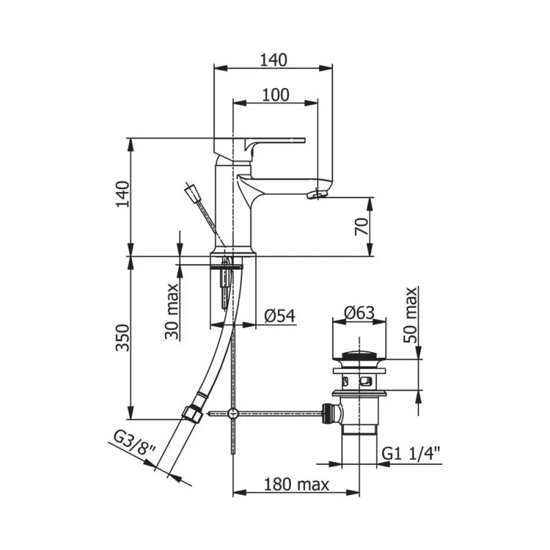 Rubinetto monocomando lavabo cromo con scarico integrato