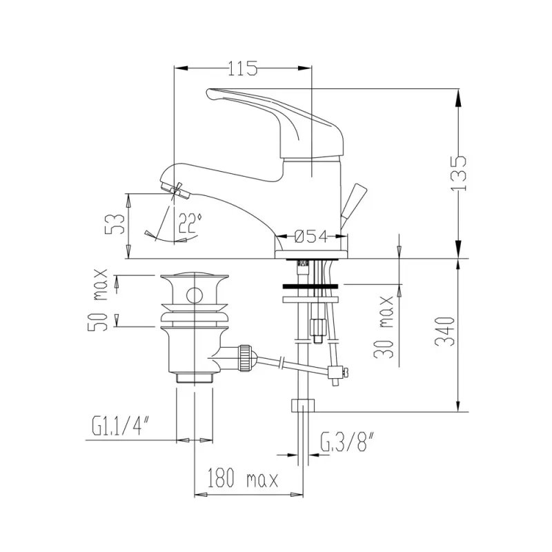 Rubinetto monocomando lavabo cromo con scarico integrato