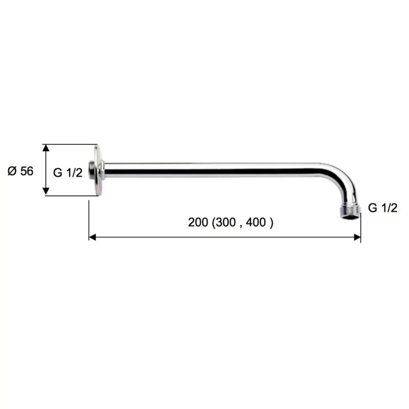 Braccio doccia ottone cromato con rosetta 40 cm