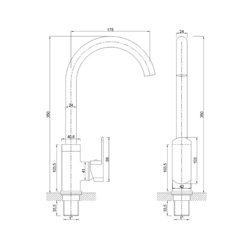 Rubinetto cucina design tondo con cartuccia Ø35