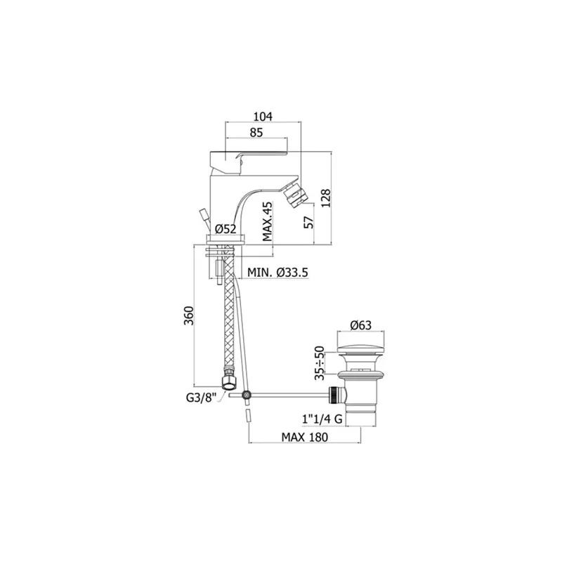 Rubinetto bidet serie Blu con scarico automatico 1"1/4