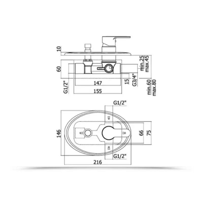 Miscelatore monocomando doccia incasso con deviatore 2 vie