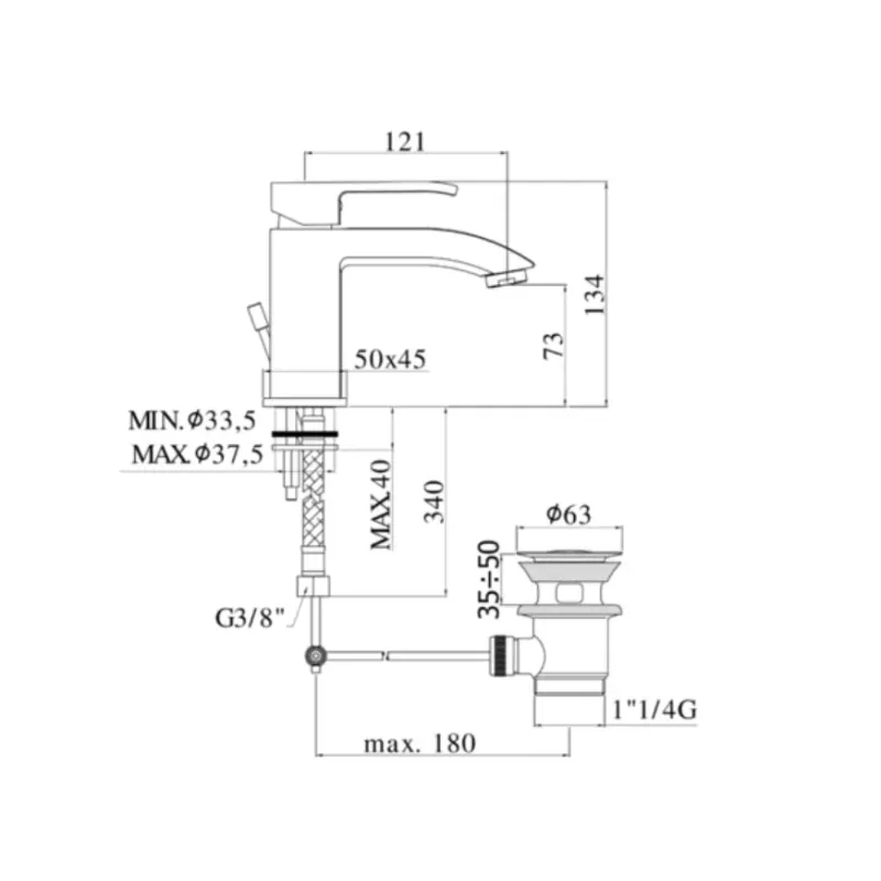 Rubinetto lavabo serie Level con aeratore M24x1