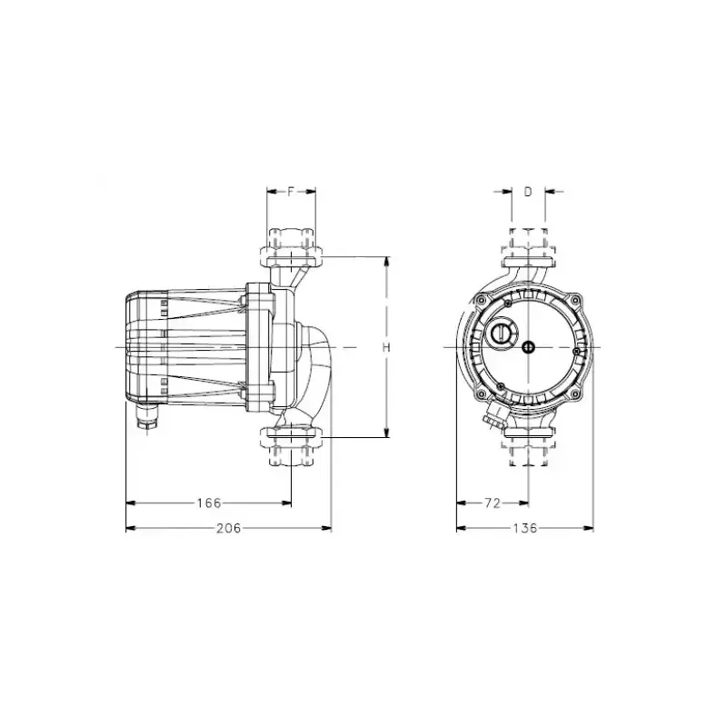 Dettaglio tecnico pompa Lowara TLCN 20-6M con interasse 150mm