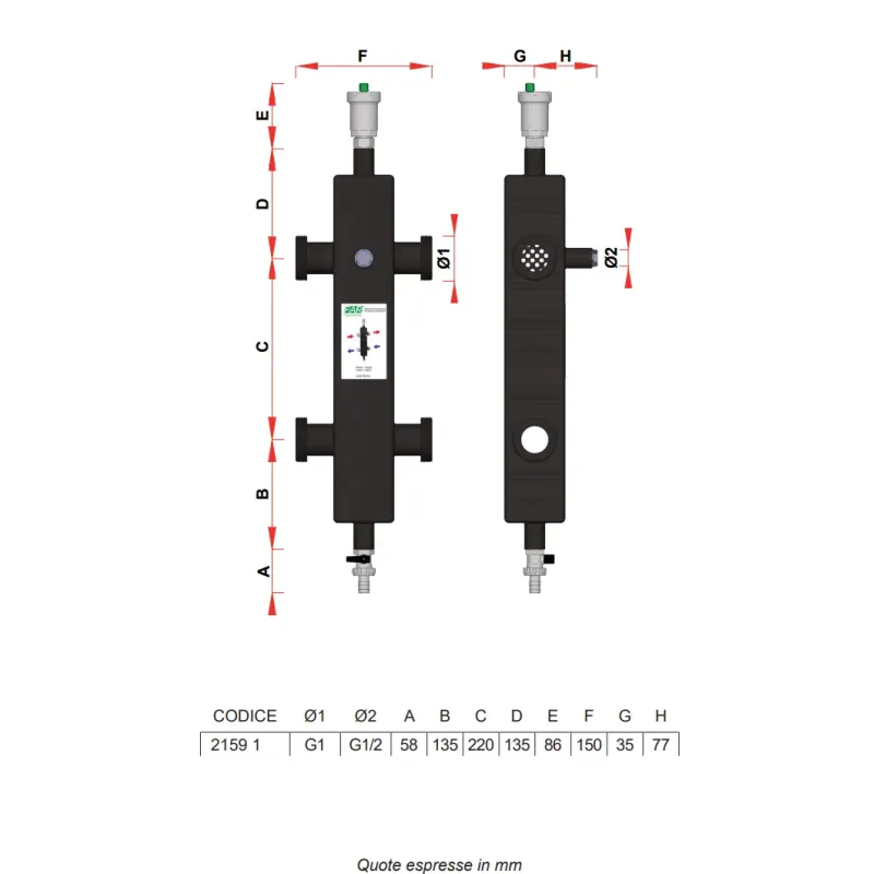 Separatore idraulico installazione verticale