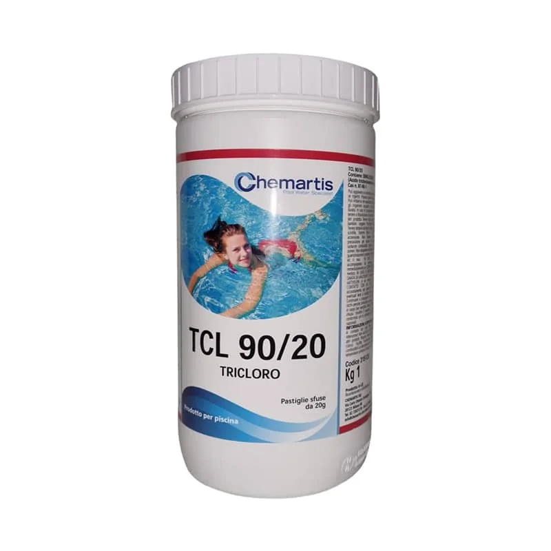 Pastiglie tricloro 20g 1 Kg Chemartis, cloro stabilizzato per la sanitizzazione della piscina