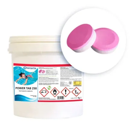 Power Tab 250G 5 Kg Chemartis, pastiglie di cloro multiazione per piscina senza acido borico